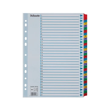 Elválasztólap, A4, regiszteres 1-31 laminált karton fülek 100164 Esselte