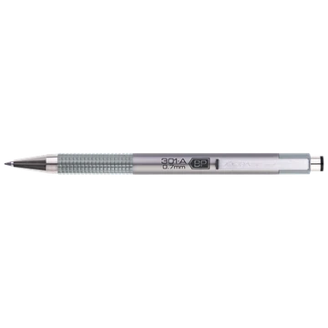 Golyóstoll 0,7mm, metál ezüst test, Zebra F-301A, írásszín kék