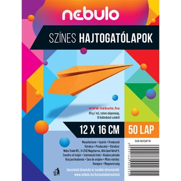 Hajtogatólapok színes 12x16 cm, vegyes színek, 50 lap/csomag, Nebulo