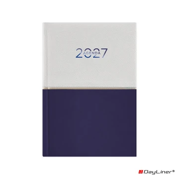 Határidőnapló Contrast A5 napi, fehér lapokkal fehér-sötétkék Dayliner 2027.