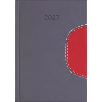 Határidőnapló Memphis A5 napi, fehér lapokkal szürke-piros Dayliner 2027.