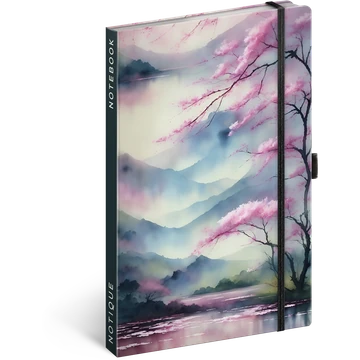 Keménytáblás notesz krémszínű lapokkal, vonalas, leszorító gumiszalaggal Sakura 130x210mm, Presco
