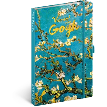 Keménytáblás notesz krémszínű lapokkal, vonalas, leszorító gumiszalaggal Vincent van Gogh 130x210mm, Presco