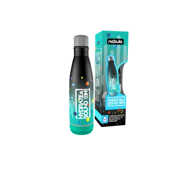 Palack, thermo, beépített bluetooth hangszóróval 460 ml fekete-türkiz, Nebulo