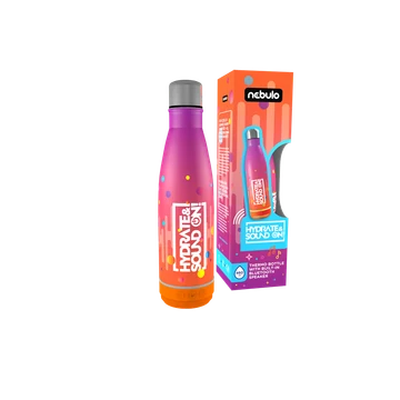 Palack, thermo, beépített bluetooth hangszóróval 460 ml rózsa-narancs, Nebulo