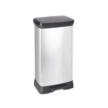 Szemeteskuka pedálos fémhatású műanyag 50 literes fekete/ezüst Deco Bin_Curver