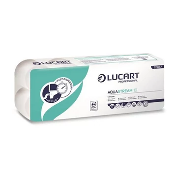 Toalettpapír 2 rétegű kistekercses átmérő: 9,5 cm 200 lap/tekercs 10 tekercs/csomag Aquastream 10 Lucart_811B67J fehér