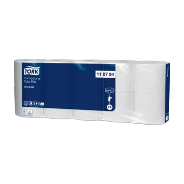Toalettpapír 2 rétegű kistekercses átmérő: 12 cm 250 lap/tekercs 10 tekercs/csomag Universal T4 Tork_110794 fehér