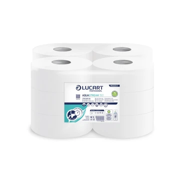 Toalettpapír 2 rétegű közületi átmérő: 19 cm 600 lap/tekercs 12 tekercs/karton Aquastream 150 Lucart_812223J fehér