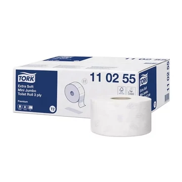 Toalettpapír 3 rétegű közületi átmérő: 18,7 cm 600 lap/tekercs 12 tekercs/karton Extra Soft Mini Jumbo Tork_110255 fehér