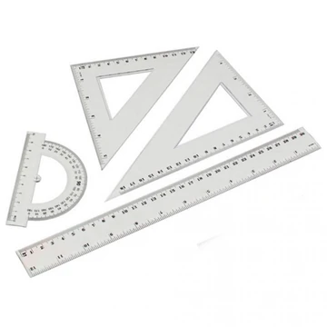 Vonalzókészlet, 30cm, vonalzó, szögmérő, 45° és 60° háromszög vonalzók 4 db/csom