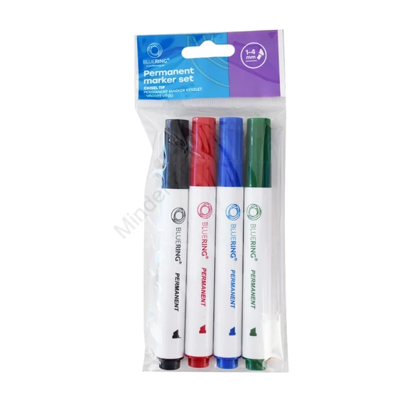 Alkoholos marker készlet, 1-4mm, vágott hegyű, hegyű 4-es készlet, Bluering®