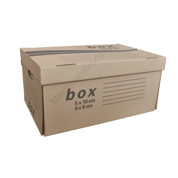 Archiváló konténer karton doboz fedeles 54x36x25cm, felfelé nyíló tetővel Fornax