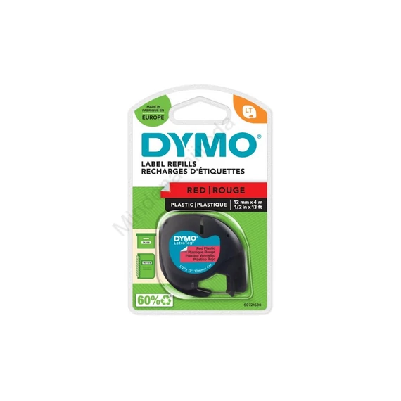 Feliratozógép szalag Dymo Letratag S0721630/59424 12mmx4m ORIGINAL piros