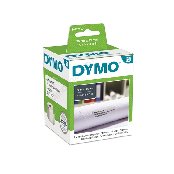 Etikett Dymo LW nyomtatóhoz 36x89mm, 260 db etikett/doboz, Original, fehér