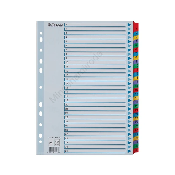 Elválasztólap, A4, regiszteres 1-31 laminált karton fülek 100164 Esselte