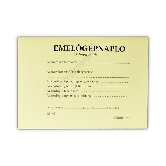 Emelőgépnapló 24 lapos A/5 fekvő D.E.938