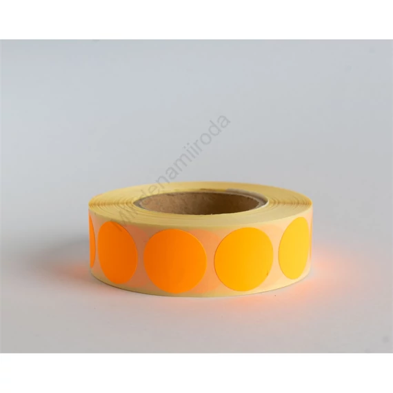 Etikett címke, 20mm, körcímke tekercses, 1000 címke/tekercs fluo narancs