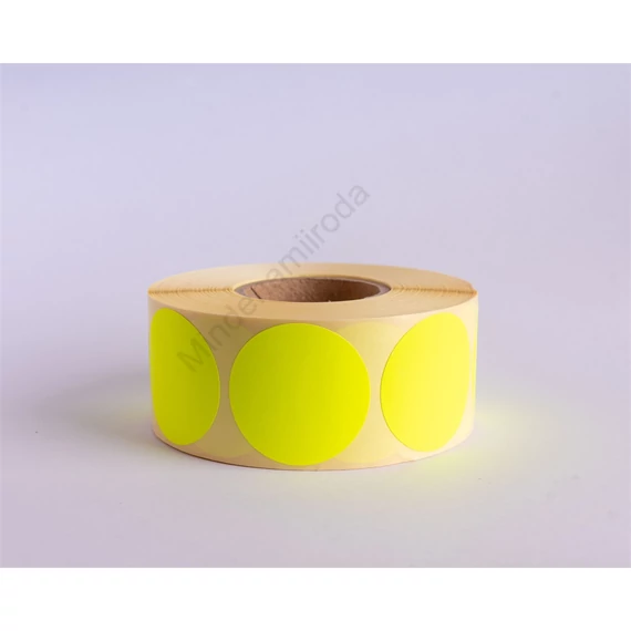 Etikett címke, 38mm, körcímke tekercses, 1000 címke/tekercs fluo sárga