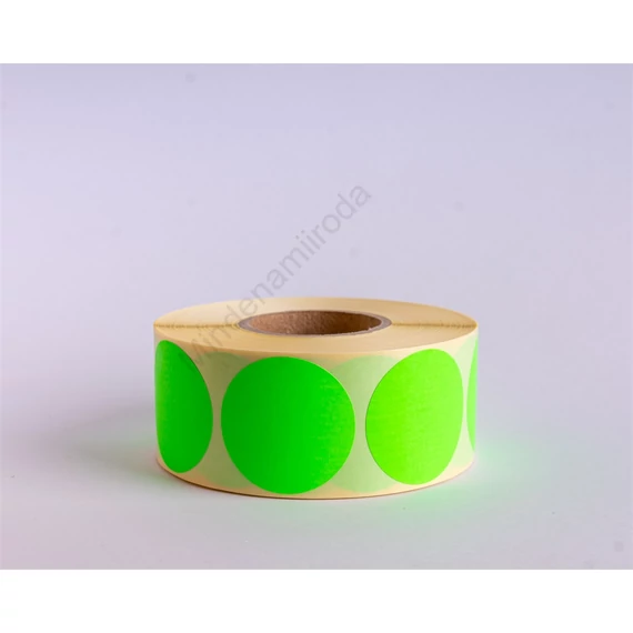 Etikett címke, 38mm, körcímke tekercses, 1000 címke/tekercs fluo zöld