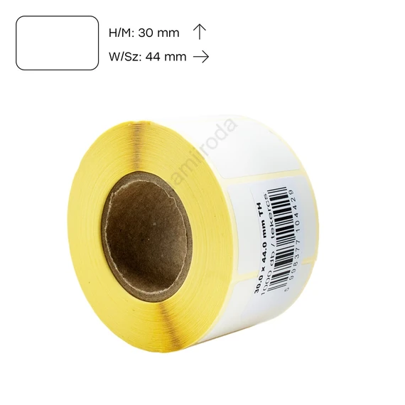 Etikett címke thermo, 30x44mm, tekercses, 1000 címke/tekercs fehér