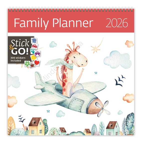 Falinaptár képes 300 x 300 mm, fehér lapokkal Family Planner Dayliner 2026.