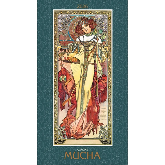 Falinaptár képes 420 × 560 mm, fehér lapokkal Alfons Mucha Dayliner 2027.