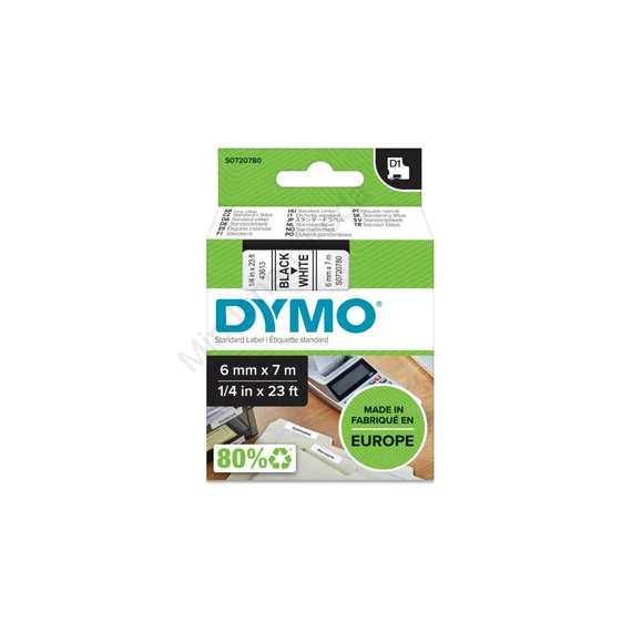 Feliratozógép szalag Dymo D1 S0720780/43613 6mmx7m, ORIGINAL, fekete/fehér