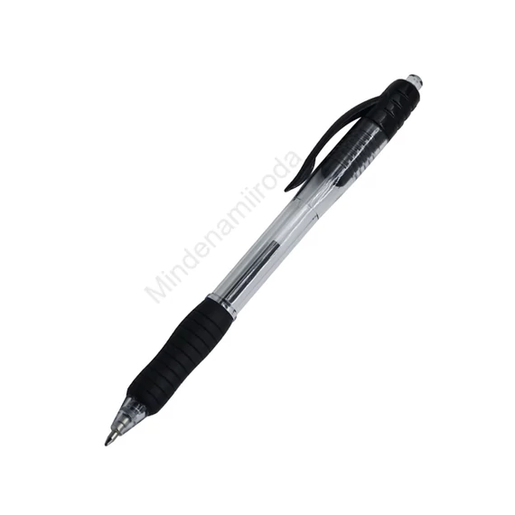 Golyóstoll 0,7mm, nyomógombos, gumírozott fogórész, fekete átlátszó test, Bluering® R2, írásszín fekete