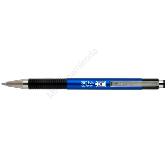 Golyóstoll 0,7mm, metál kék test, Zebra F-301A, írásszín kék