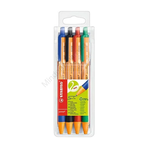 Golyóstoll nyomógombos 0,5mm, Stabilo pointball 6030/4 4-es készlet