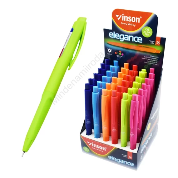 Golyóstoll nyomógombos 0,7mm Vinson Elegance 8055C vegyes test displ 36 db/display