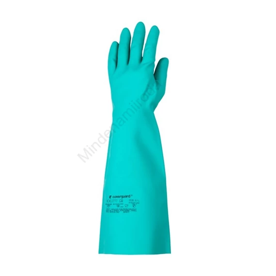 Gumikesztyű vegyszerálló 10-es méret 45 cm hosszú Nitril zöld_Coverguard