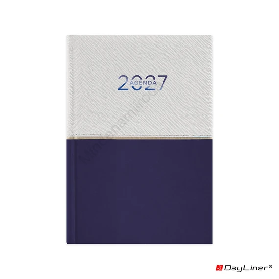 Határidőnapló Contrast A5 napi, fehér lapokkal fehér-sötétkék Dayliner 2027.