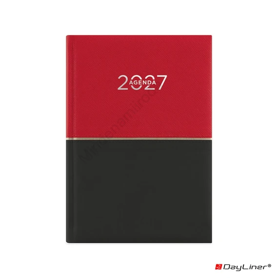 Határidőnapló Contrast A5 napi, fehér lapokkal piros-fekete Dayliner 2027.