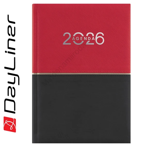 Határidőnapló Contrast B6 heti, fehér lapokkal piros-fekete Dayliner 2027.