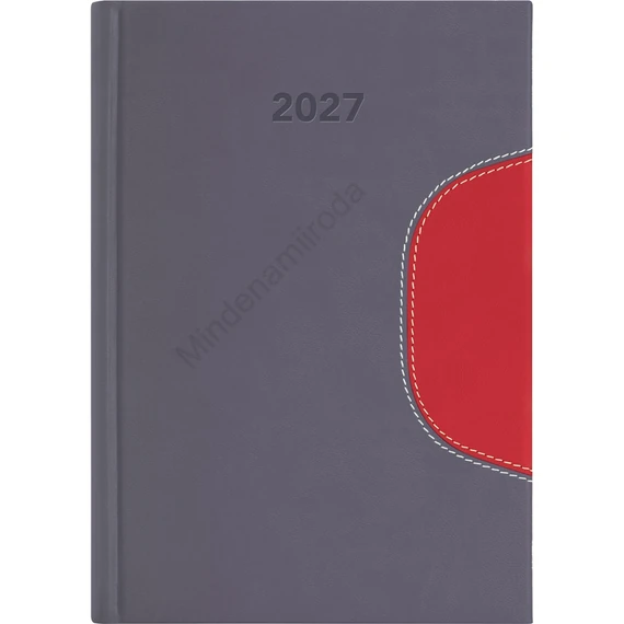 Határidőnapló Memphis A5 napi, fehér lapokkal szürke-piros Dayliner 2027.
