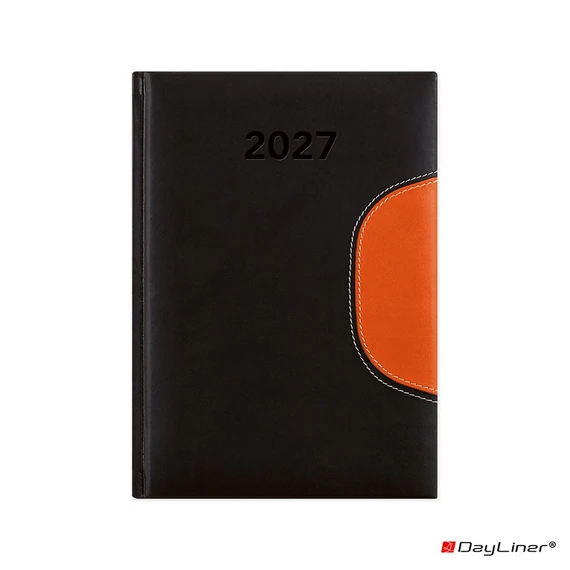 Határidőnapló Memphis B6 heti, fehér lapokkal fekete-narancs Dayliner 2027.
