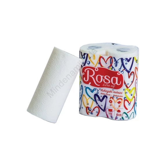 Háztartási papírtörlő kéztörlő 2 rétegű 50 lap/tekercs 2 tekercs/csomag Rosa Extra Soft 2/1_K042