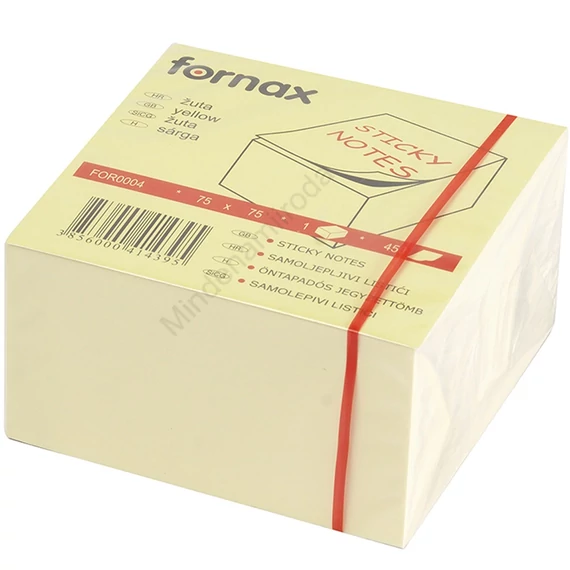 Jegyzettömb öntapadó, 75x75mm, 450lap, Fornax sárga