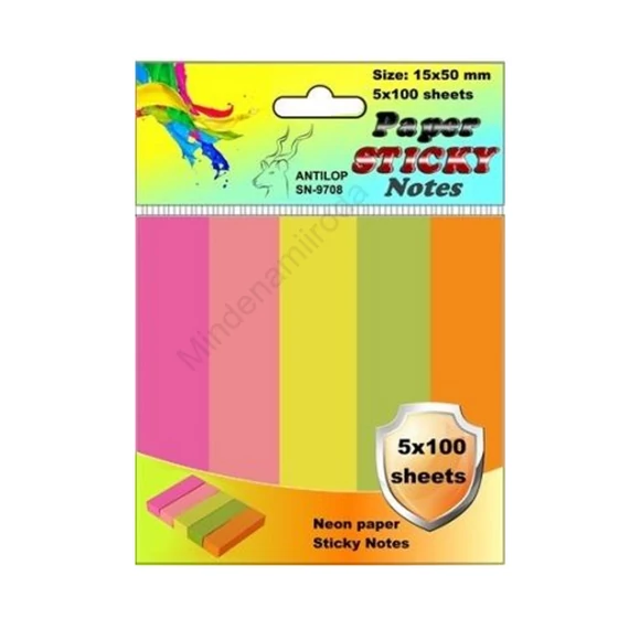 Jelölőcímke 15x50mm, 5x100lap papír, neon színek Antilop