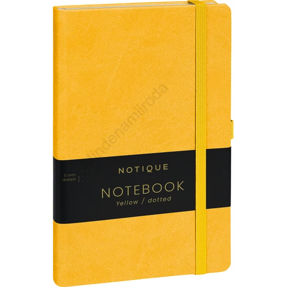Keménytáblás notesz pontozott vonalozással krémszínű lapokkal leszorító gumiszalaggal Yellow 130x210mm, Presco