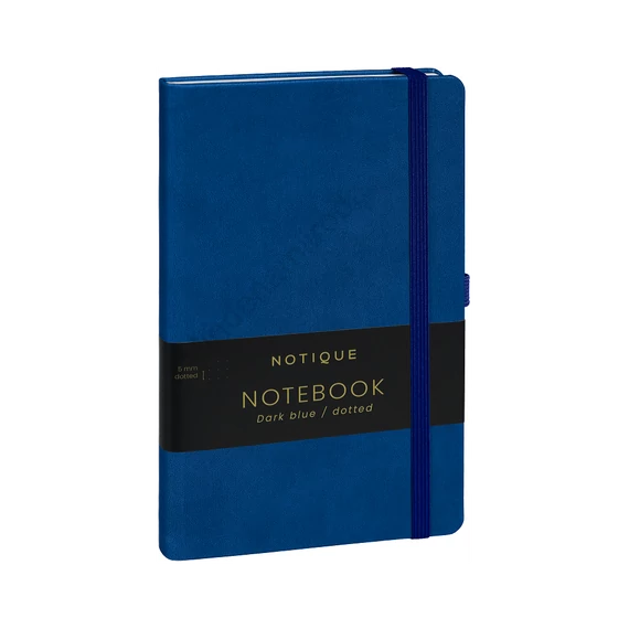 Keménytáblás notesz pontozott vonalozással krémszínű lapokkal leszorító szalaggal Dark blue 130x210mm, Presco