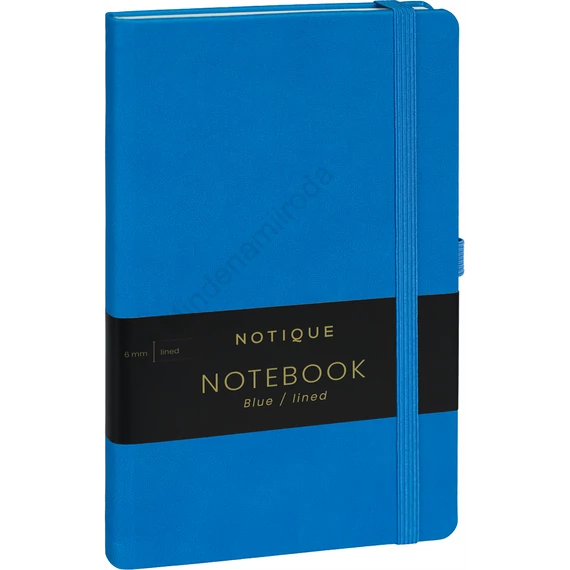 Keménytáblás notesz vonalas krémszínű lapokkal leszorító gumiszalaggal Blue 130x210mm, Presco