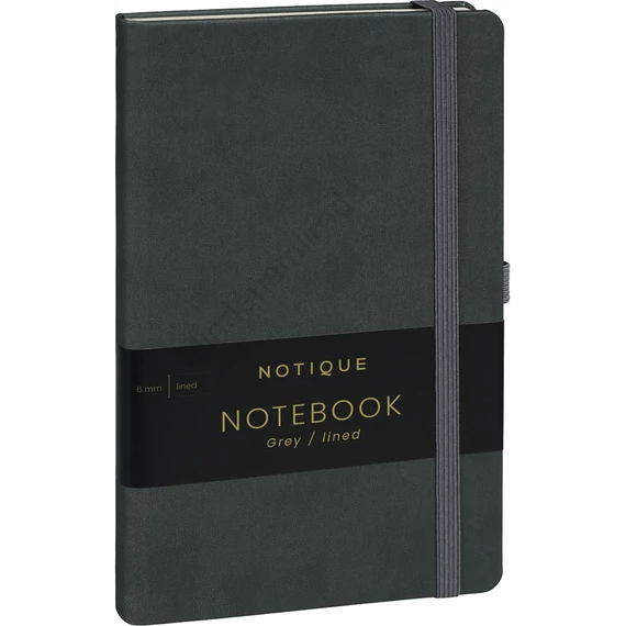 Keménytáblás notesz vonalas krémszínű lapokkal leszorító gumiszalaggal Gray 130x210mm, Presco