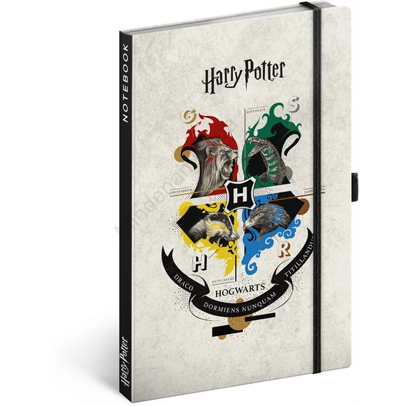 Keménytáblás notesz krémszínű lapokkal leszorító gumiszalaggal Harry Potter-Hogwarts 130x210mm, Presco