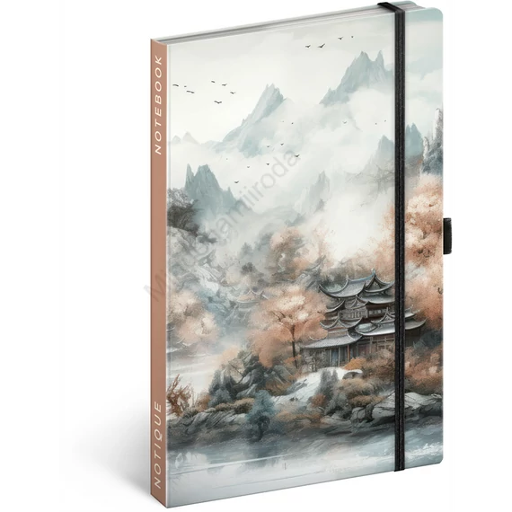Keménytáblás notesz krémszínű lapokkal leszorító gumiszalaggal Japan 130x210mm, Presco