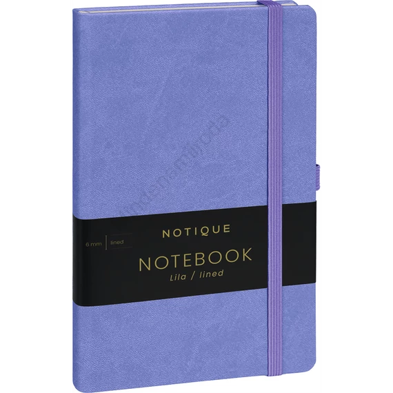 Keménytáblás notesz vonalas krémszínű lapokkal leszorító gumiszalaggal Lila 130x210mm, Presco