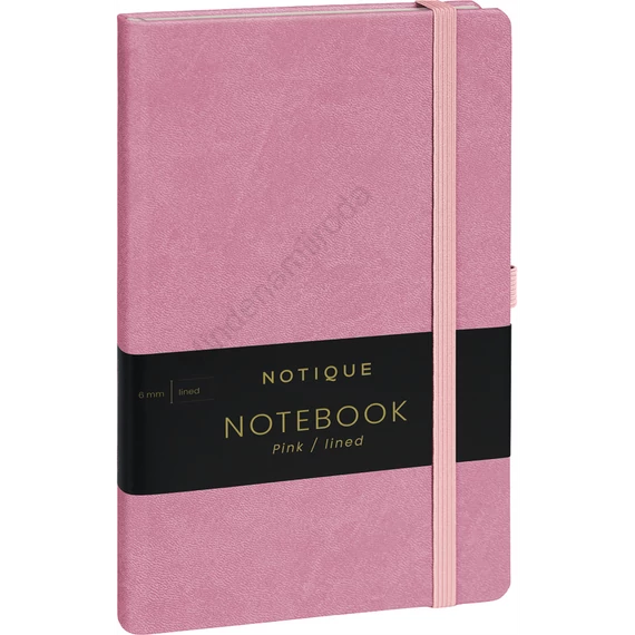 Keménytáblás notesz vonalas krémszínű lapokkal leszorító gumiszalaggal Pink 130x210mm, Presco