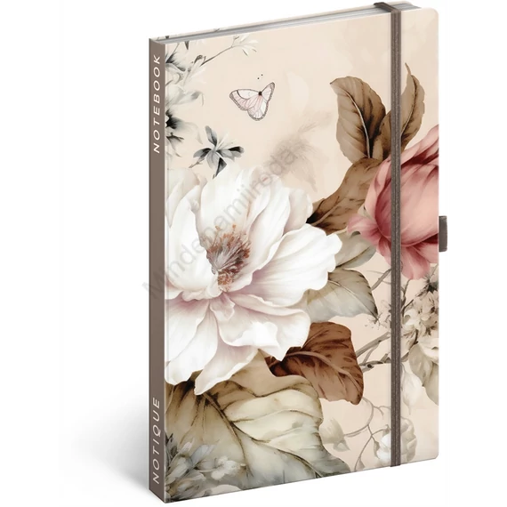 Keménytáblás notesz krémszínű lapokkal leszorító gumiszalaggal Herbarium 130x210mm, Presco